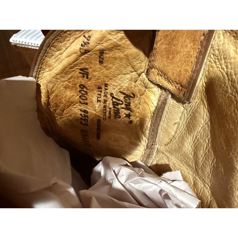 Tony Lama Vintage‎ Western Cowboy Boots Leather Cognac Tan Stitched 9.5B - Picture 2 of 9